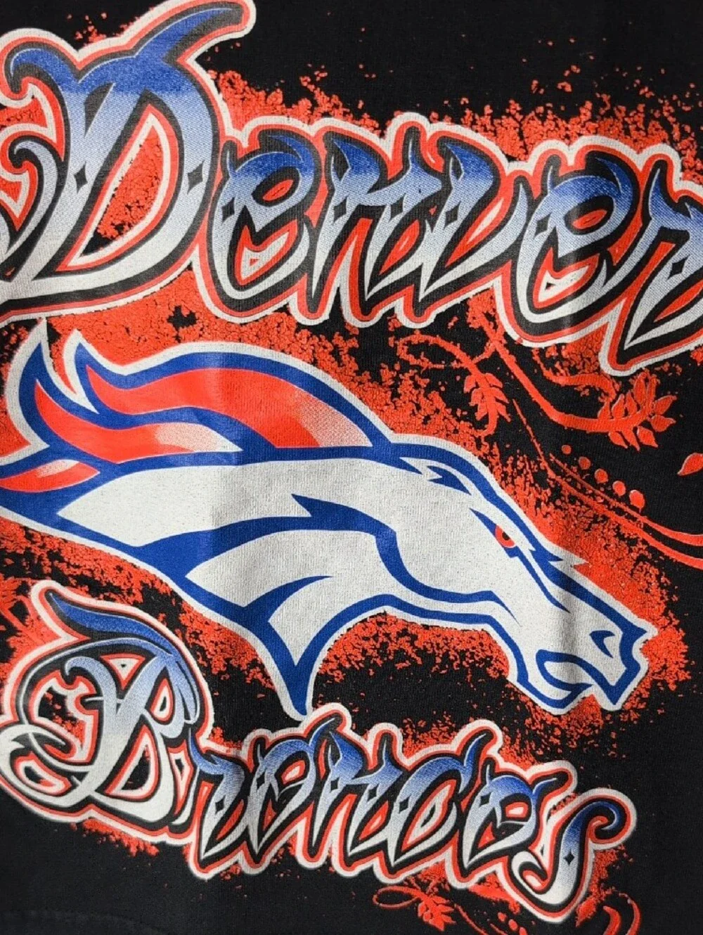 Vtg Denver Broncos Kids Black Graphic Tee Medium